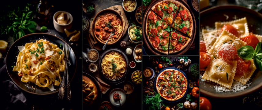 Italienische Pasta und Pizza aus der Memo-Speisekarte